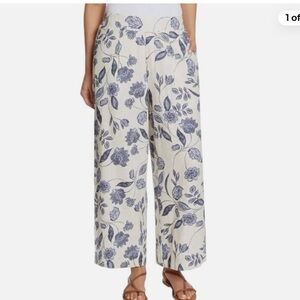 NWOT Ella Moss Floral Linen Blend Wide Leg Pull On Pants XL